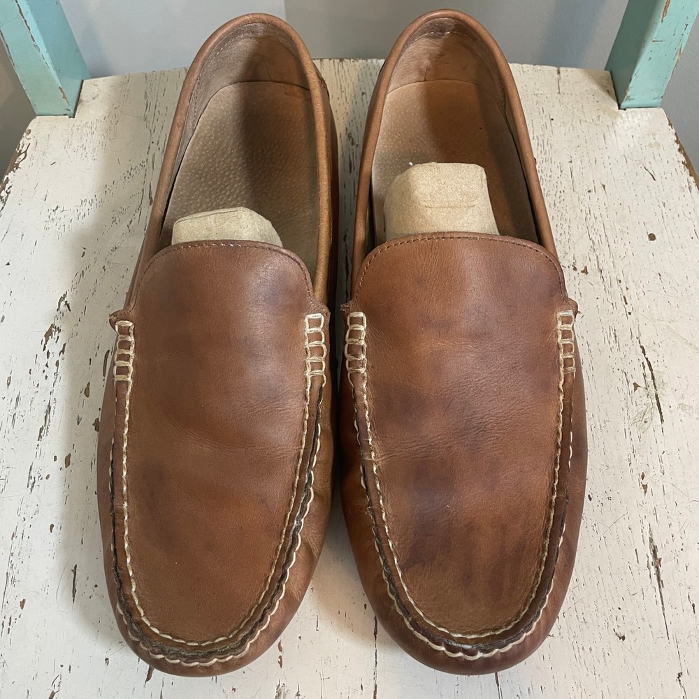 Polo Ralph Lauren Woodley Tan Leather Driving Loafers Mens Size 13D FLAW